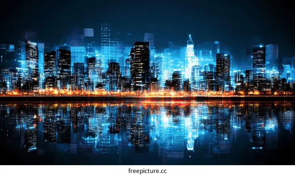Futuristic Night City Skyline with Reflections