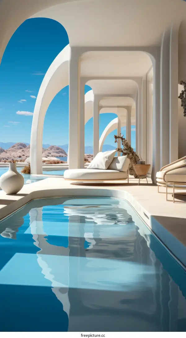 Modern minimalist villa with pool and mountain views