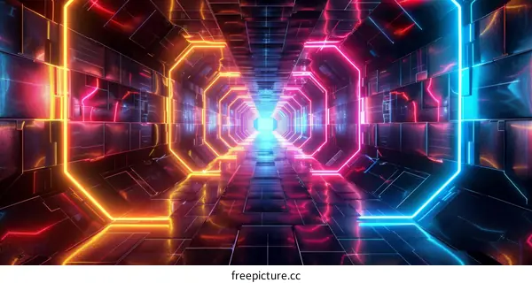 Futuristic Sci-Fi Neon Glowing Tunnel