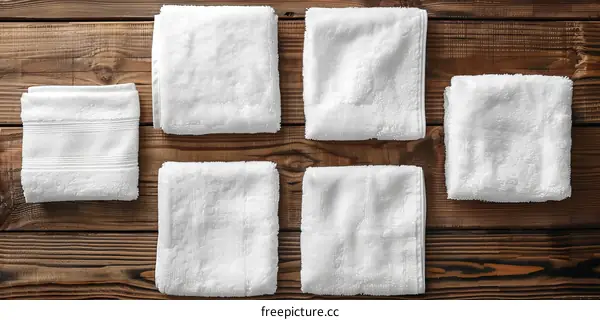 Soft White Towels Folded on Wooden Background