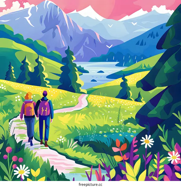 Couple Hiking Through Mountain Landscape