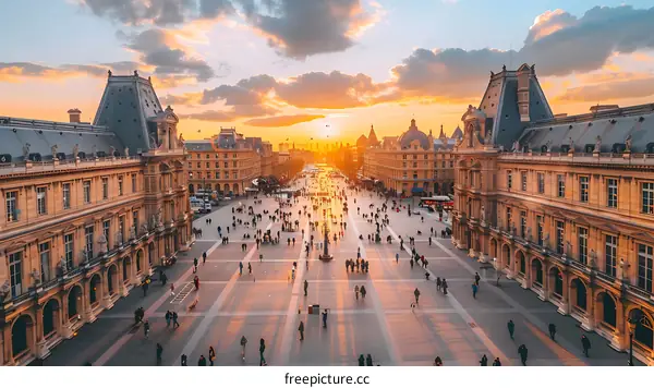 Paris France Aerial View of Tourists and Buildings at Sunset