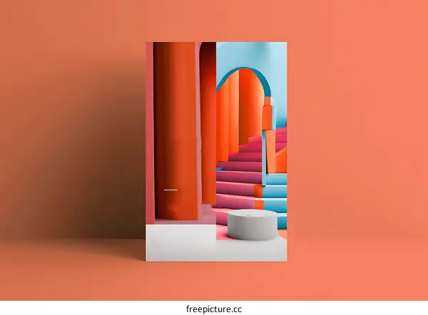 Abstract 3D Minimalist Geometric Poster Design With Stairs And Archway