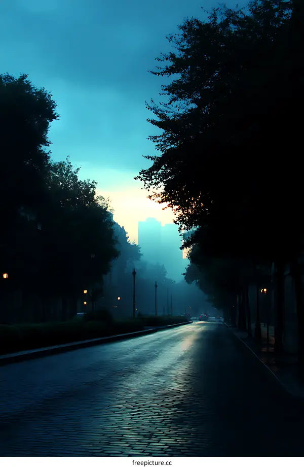 Rainy Evening City Street Scene