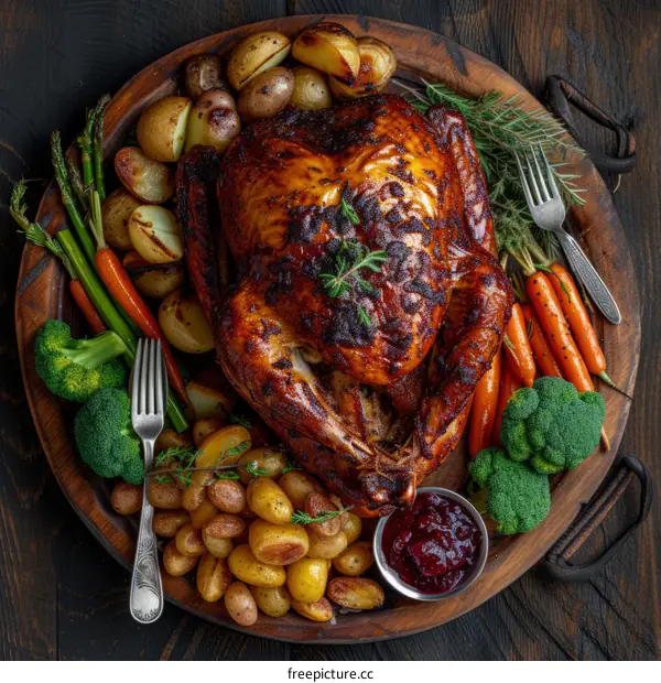 Roasted Turkey with Cranberry Sauce and Vegetables