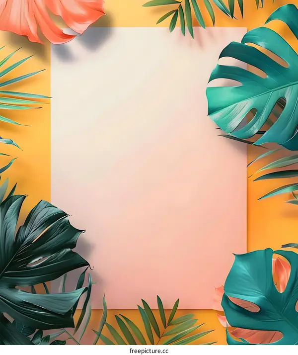 Tropical Leaves Frame with Blank Paper