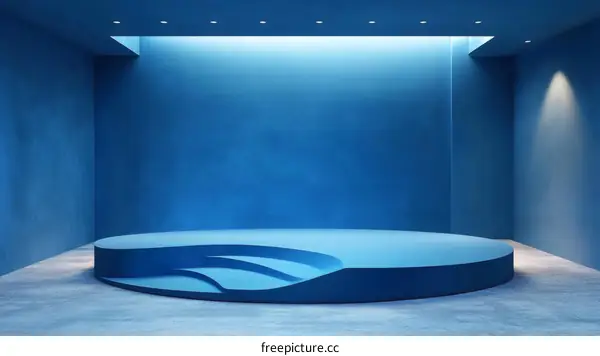 Modern Blue Room with Circular Display Platform