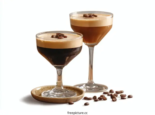 Two Delicious Coffee Cocktails on a White Background