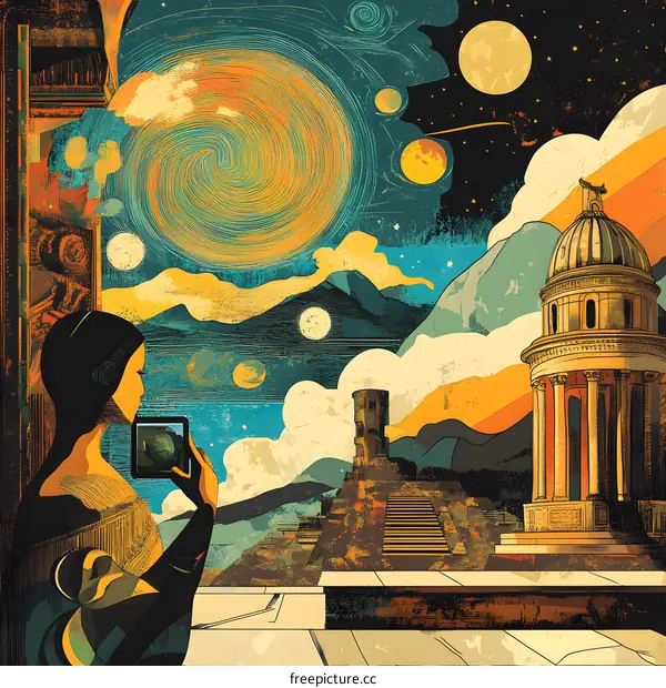 Woman Looking at the Night Sky Through a Window