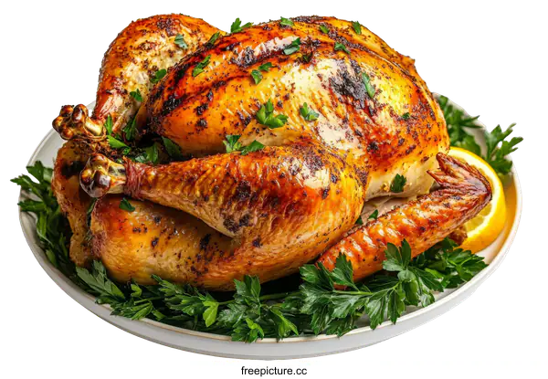 [Transparent Background PNG]Roasted Thanksgiving Turkey on a Plate