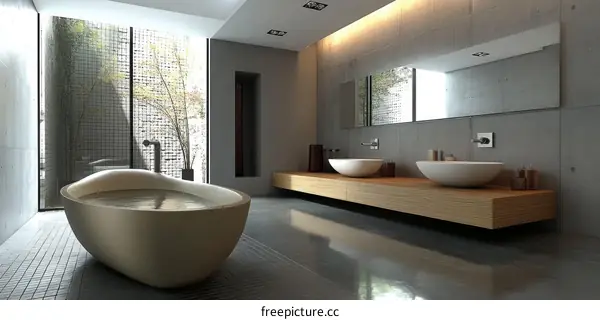 Modern Minimalist Bathroom Design with Freestanding Bathtub
