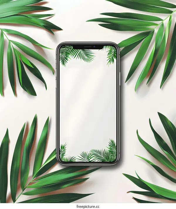 Palm Leaves Surrounding A Smartphone