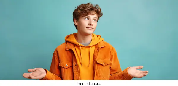 Teenage Boy Posing in Front of a Solid Background