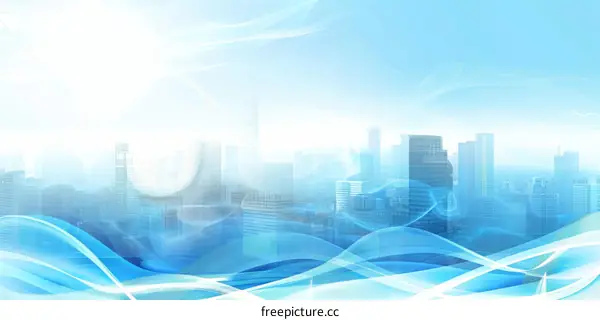 Blue and white background of a cityscape with a focus on modern skyscrapers