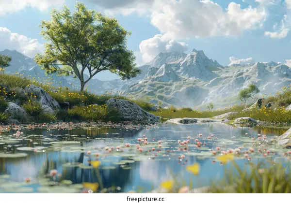 Mountain Lake Illuminated by Sunbeams