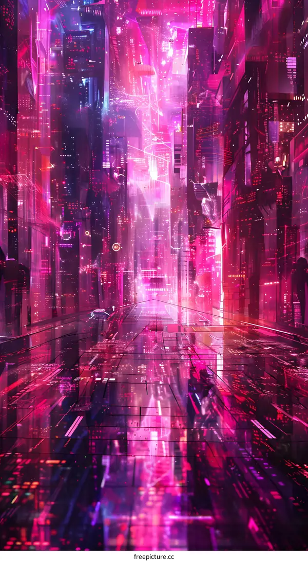 Futuristic Cityscape with Neon Lights and Cyberpunk Design