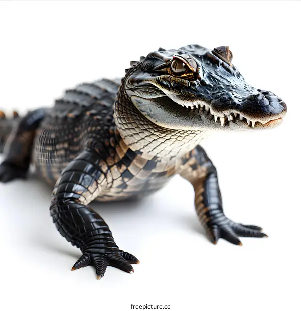 A close up of a black alligator