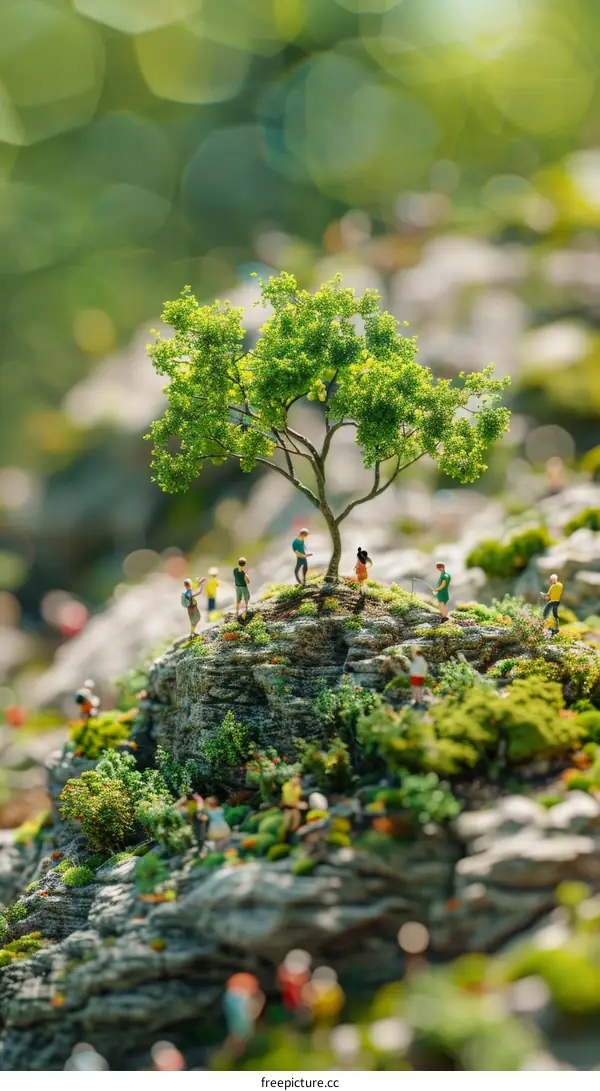Miniature People on a Rocky Hillside