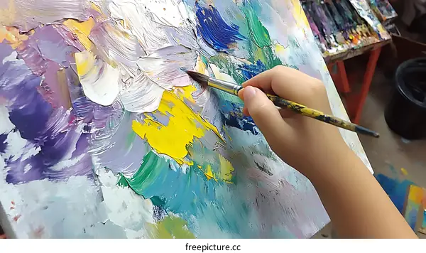 Child Painting with Brush on Palette