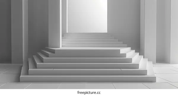 White Staircase Leading to Bright Opening - 3D Rendering