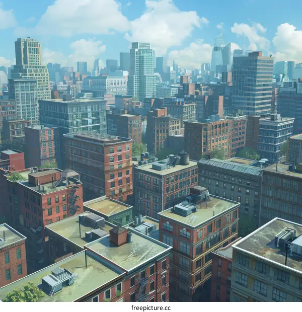 Cityscape with Blue Sky and White Clouds