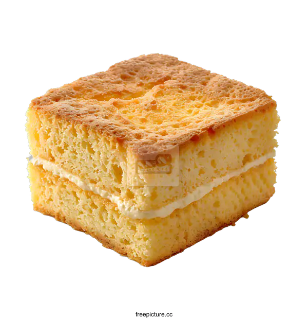 [Transparent Background PNG]A square piece of cake with cream filling