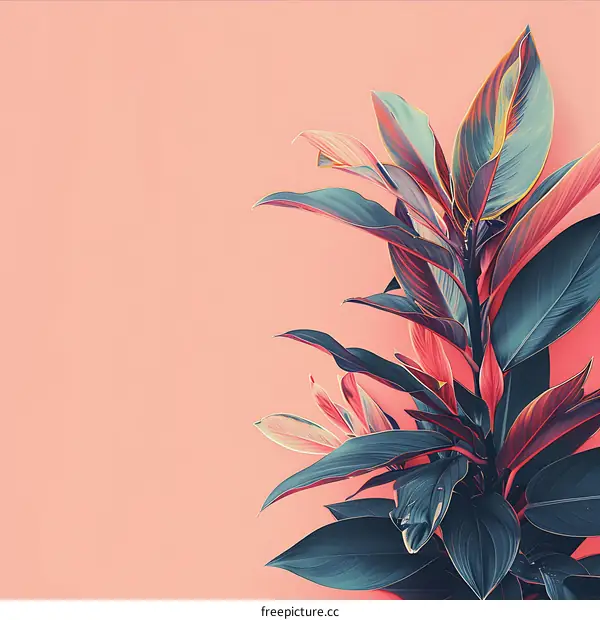 Pink and Green Leaves on a Pink Background