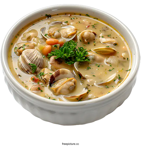[Transparent Background PNG]Seafood Soup with Clams and Beans
