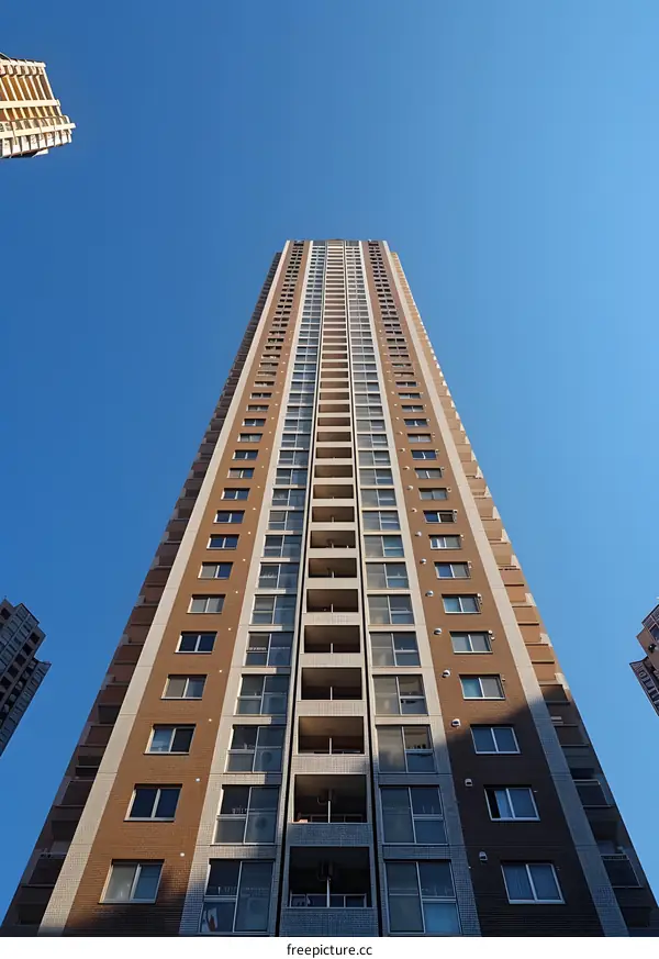 Looking up at a tall residential building