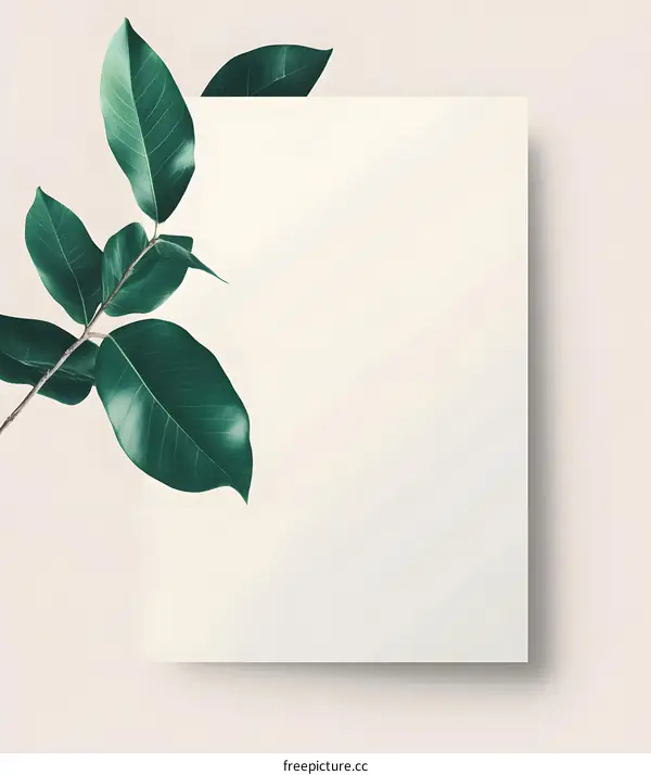 Green Leaf Branch with Blank Paper Mockup