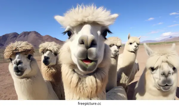 Alpaca Herd Gazing at the Camera