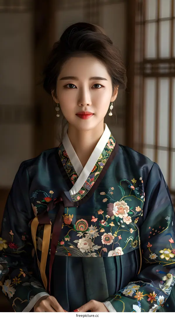 Beautiful Korean Woman in Traditional Hanbok Dress