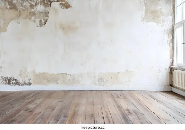 Empty Room with White Wall and Wooden Floor