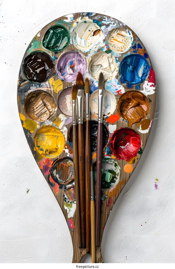 Paints and Brushes on a Wooden Palette