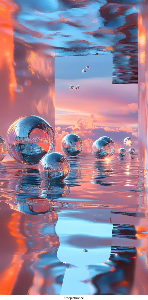 Abstract Water Reflection with Metallic Spheres