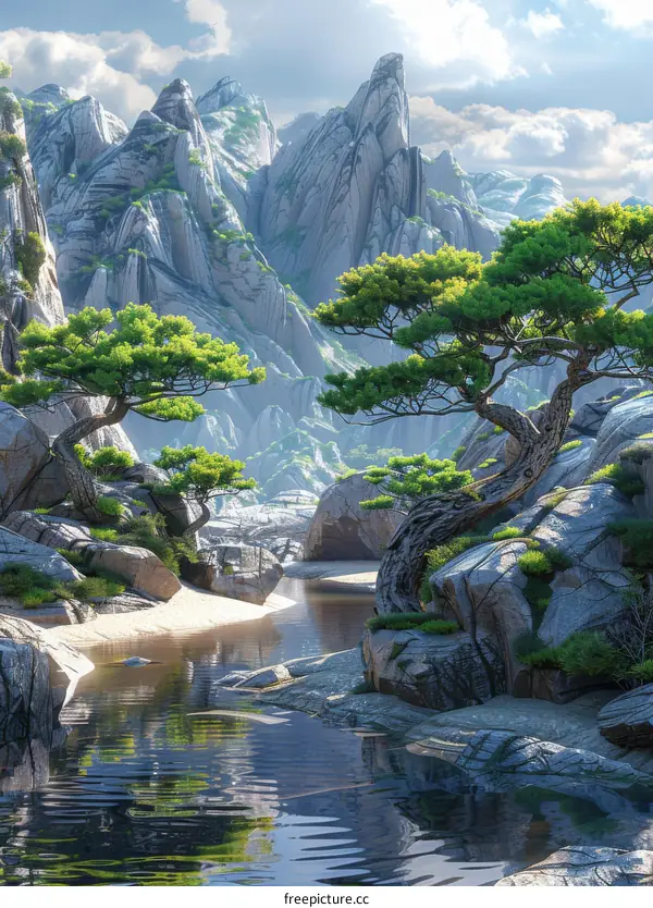 Mountain Stream in a Serene Valley