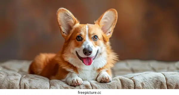 A cute corgi dog lying on a blanket