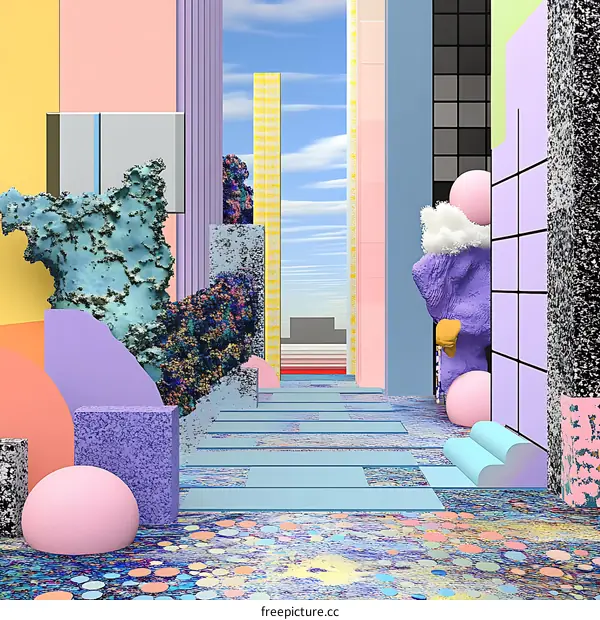 Abstract 3D Illustration of a Colorful Cityscape