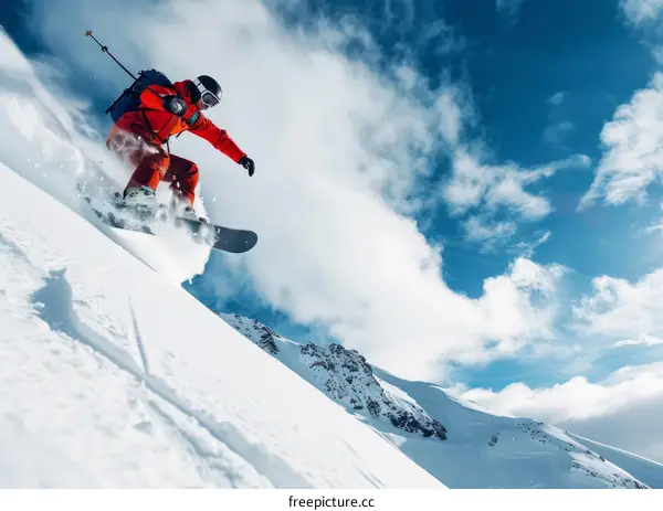 Man snowboarding down a snowy mountain slope