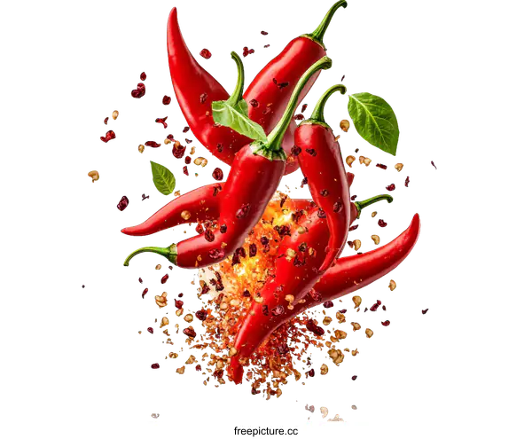 [Transparent Background PNG]Red Chili Peppers Exploding in a Colorful Burst