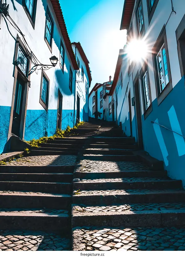 Cobblestone Steps in a Narrow European Alleyway