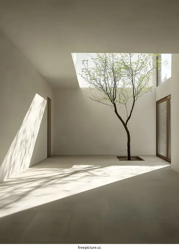 Modern Minimalist Architecture with Skylight and Tree
