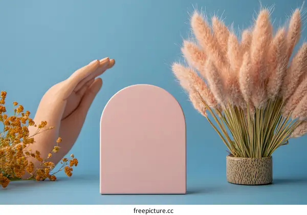 Minimalist Aesthetic with Pink Arch and Pampas Grass