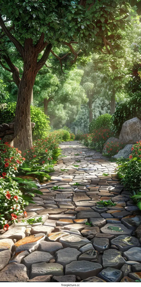Stone Path through a Verdant Forest