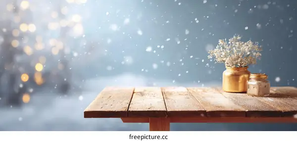 Winter Wooden Tabletop Display with Snowflakes