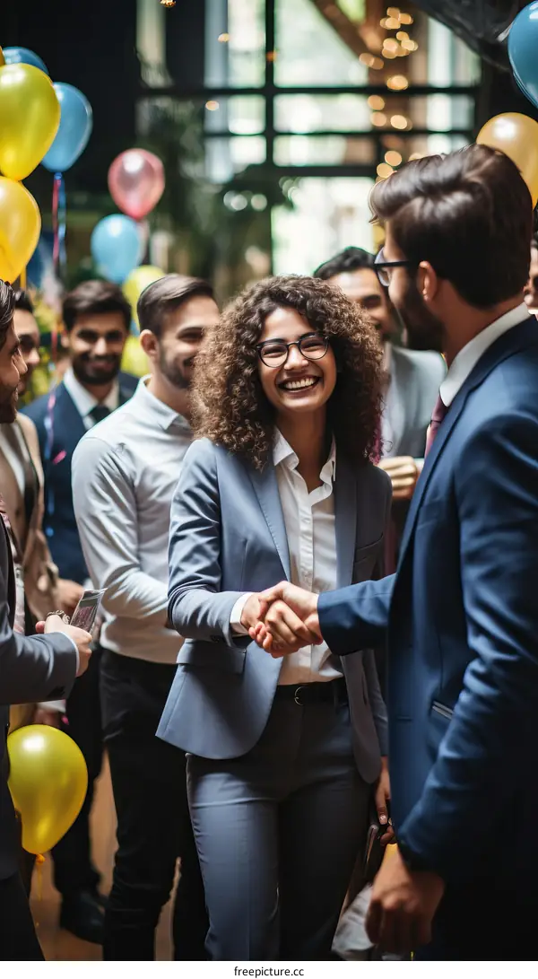 Business professionals celebrating a work anniversary