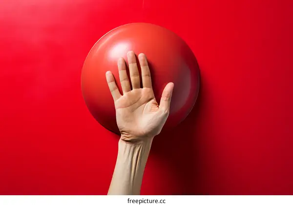 Hand pushing a red button