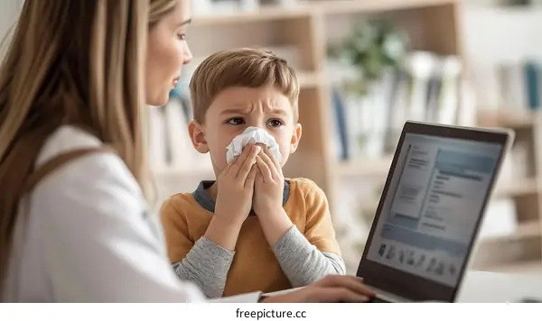 Doctor Examining a Child with a Tissue