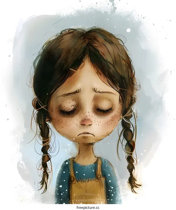 sad girl with brown hair and freckles