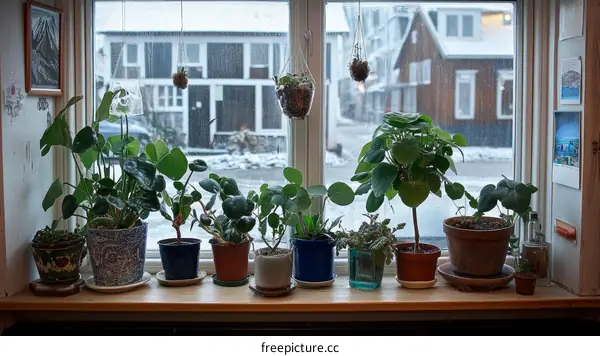 Cozy Winter Windowsill with Houseplants